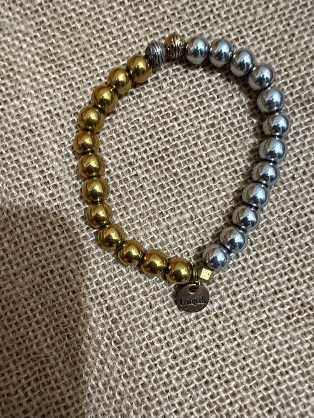 Erimish Gold & Silver Beaded Stretch Bracelet